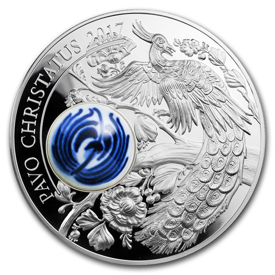 2017 Cook Islands Silver Royal Delft™ Peacock (Pavo Cristatus) 2017 Cook Islands Silver Royal Delft™ Peacock (Pavo Cristatus)